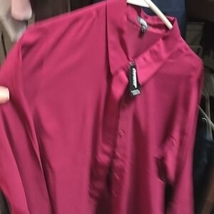 Express Men's Button-Up Dress Shirt in Deep Wine